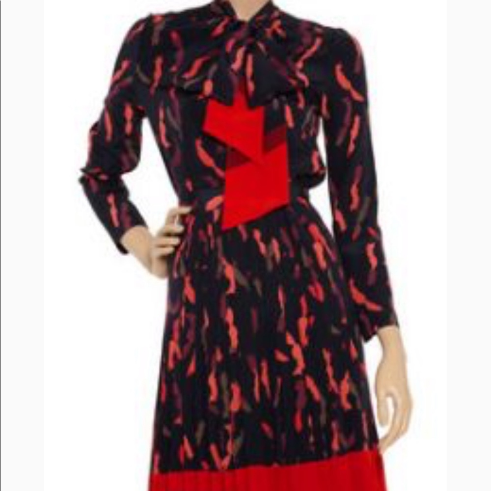 Jill Stuart “Karlie” Dress - Navy/Red silk. Midnight Running Foxes print.